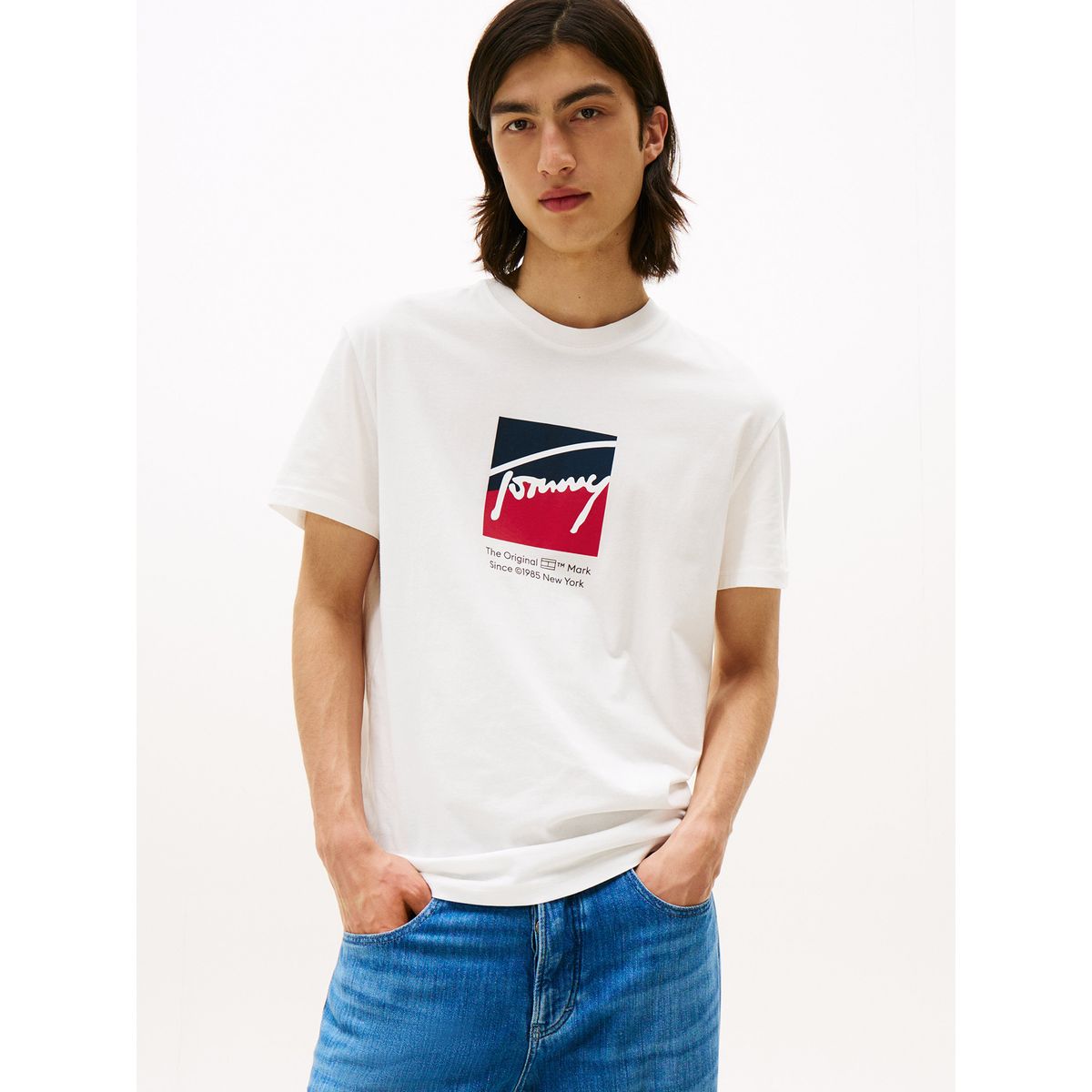 TOMMY HILFIGER - Polera Con Logo Distintivo Blanco Tommy Jeans