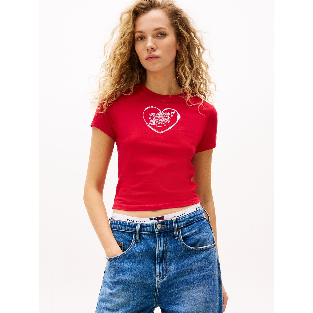 TOMMY HILFIGER - Polera Heart Logo Slim Fit Rojo Tommy Jeans