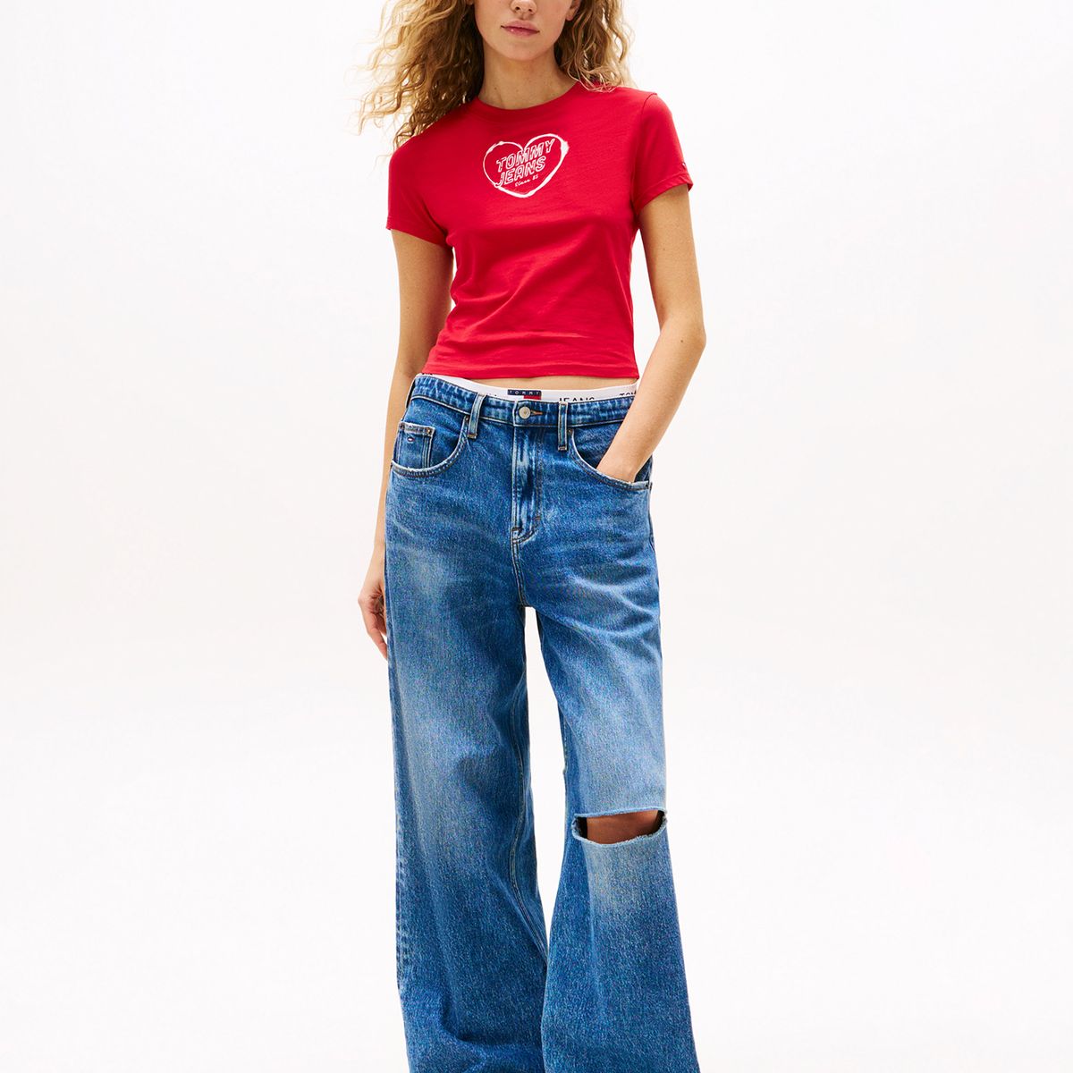 TOMMY HILFIGER - Polera Heart Logo Slim Fit Rojo Tommy Jeans