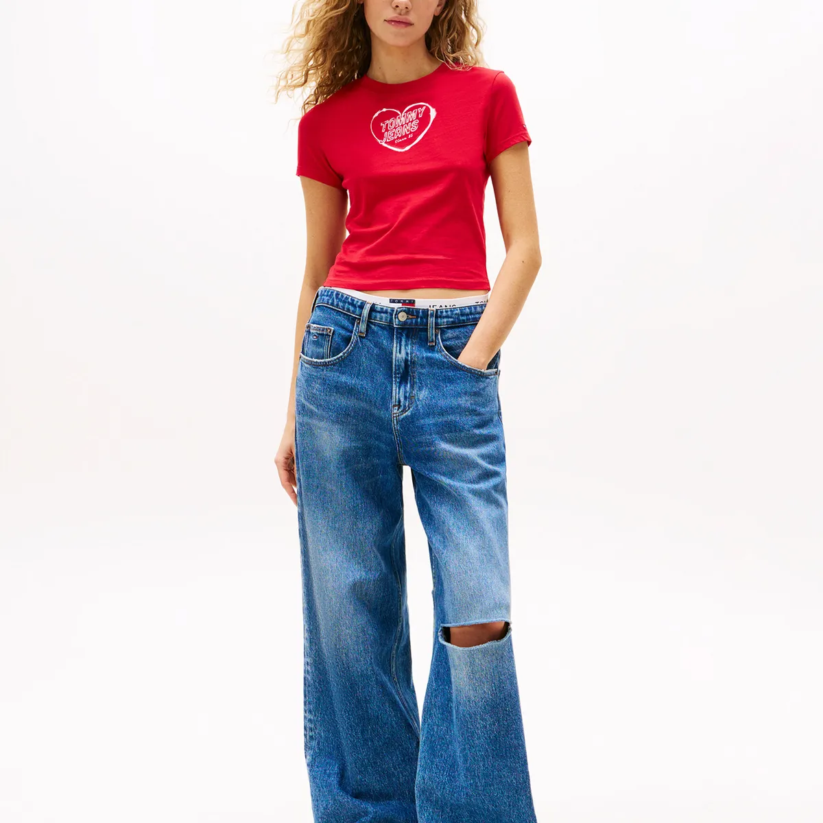 TOMMY HILFIGER - Polera Heart Logo Slim Fit Rojo Tommy Jeans