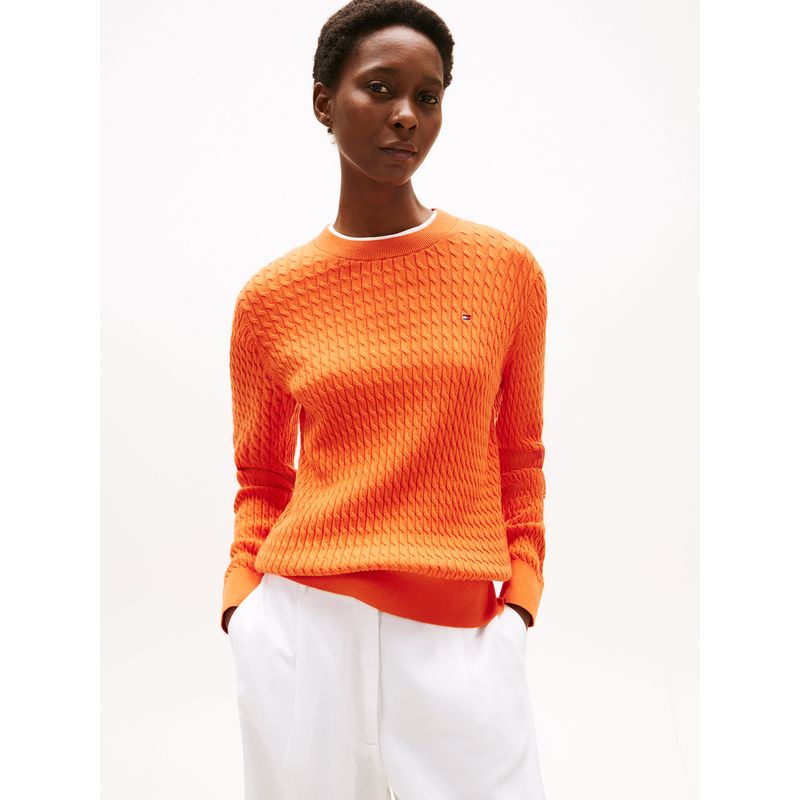TOMMY HILFIGER - Sweater De Punto Trenzado Naranjo Tommy Hilfiger