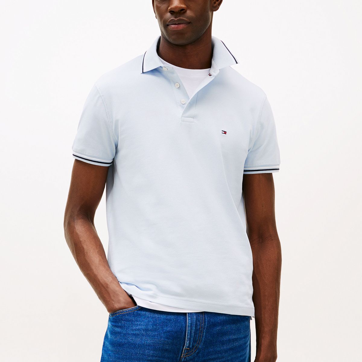 TOMMY HILFIGER - Polo Seasonal Ribeteado Slim Fit Celeste Tommy Hilfiger