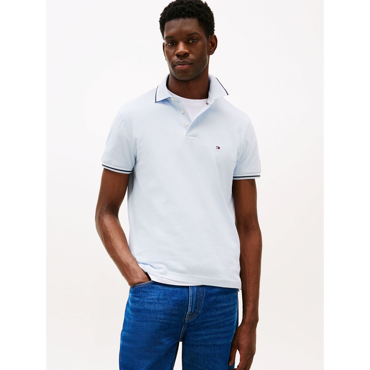 TOMMY HILFIGER - Polo Seasonal Ribeteado Slim Fit Celeste Tommy Hilfiger