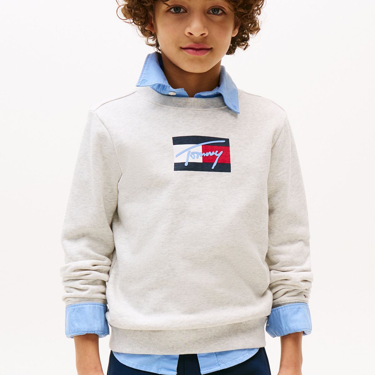 TOMMY HILFIGER - Polerón De Niño Con Logo Signature Gris Tommy Hilfiger