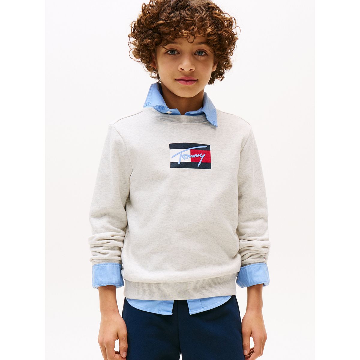 TOMMY HILFIGER - Polerón De Niño Con Logo Signature Gris Tommy Hilfiger
