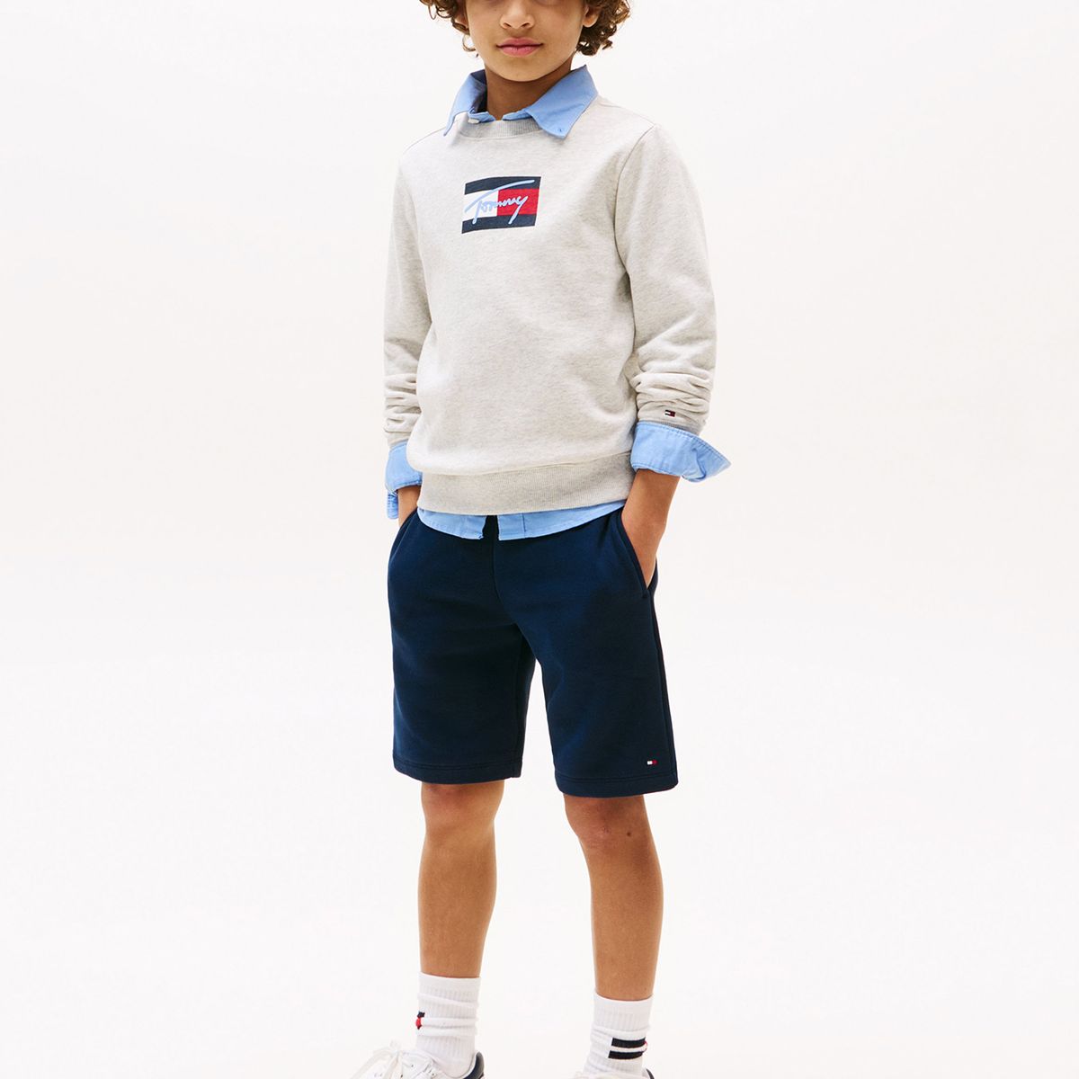 TOMMY HILFIGER - Polerón De Niño Con Logo Signature Gris Tommy Hilfiger