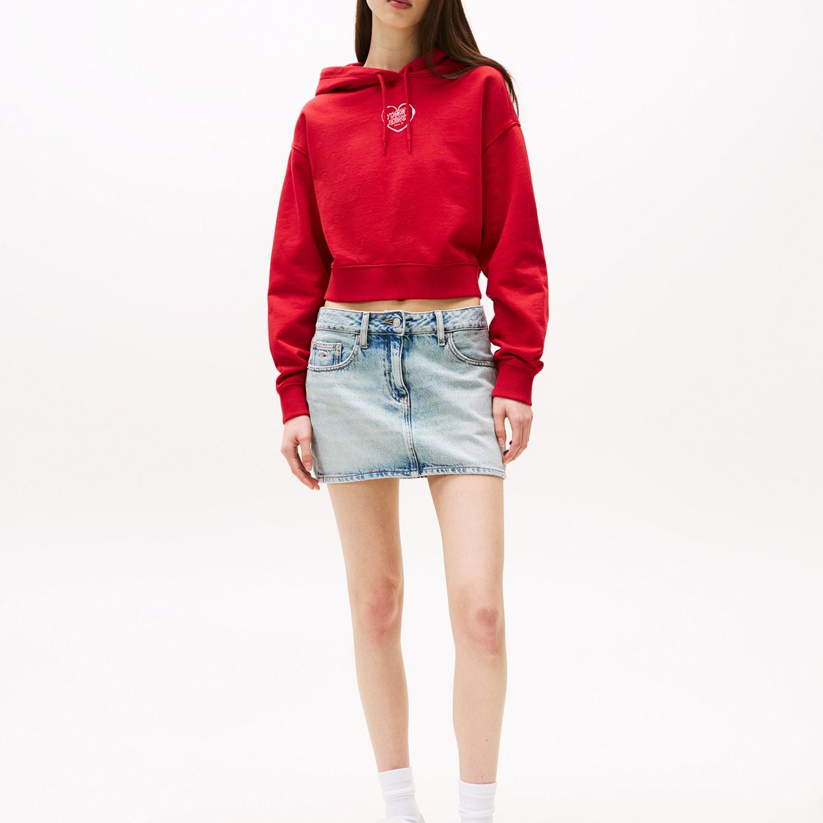 TOMMY HILFIGER - Polerón Hoodie Relaxed Cropped Rojo Tommy Jeans