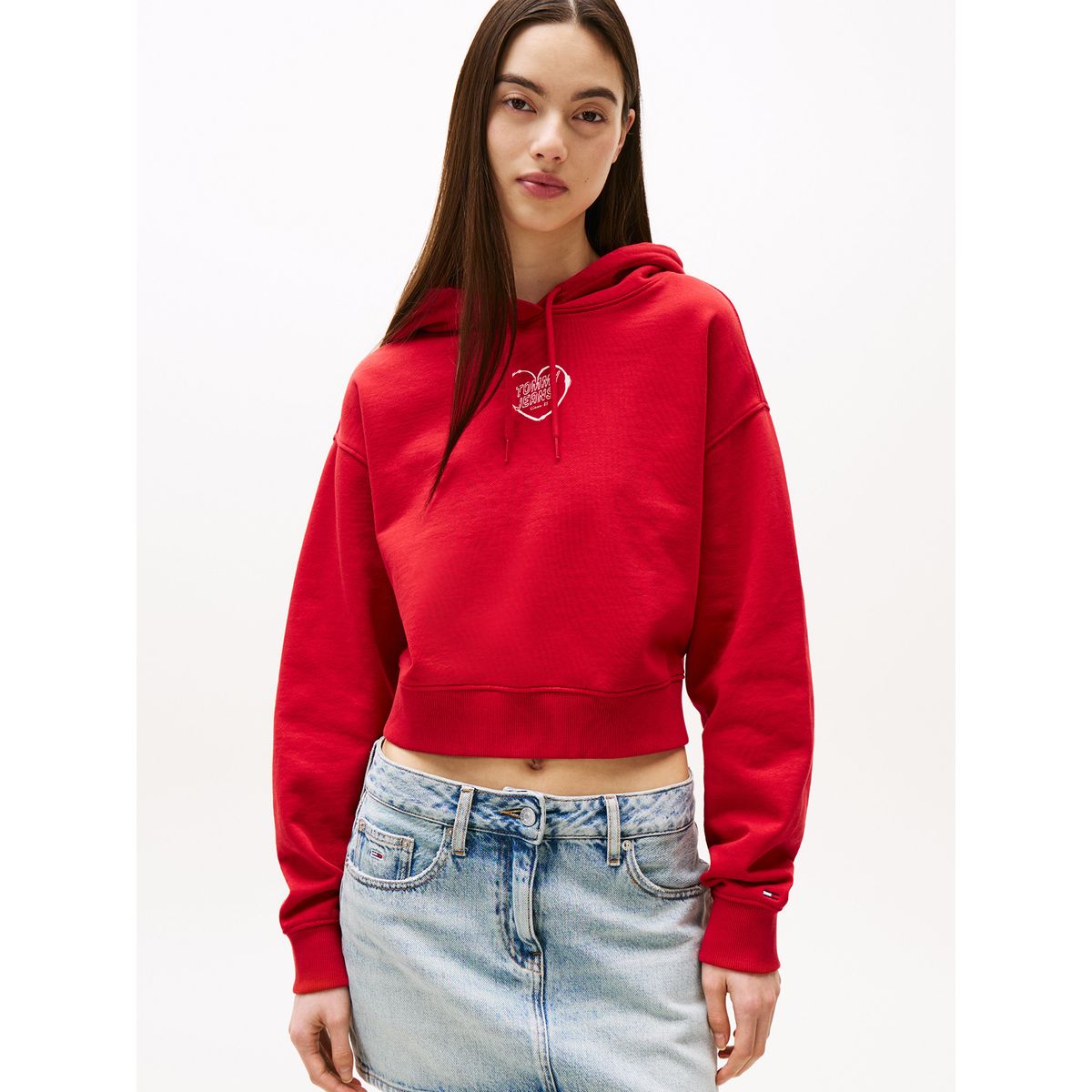 TOMMY HILFIGER - Polerón Hoodie Relaxed Cropped Rojo Tommy Jeans
