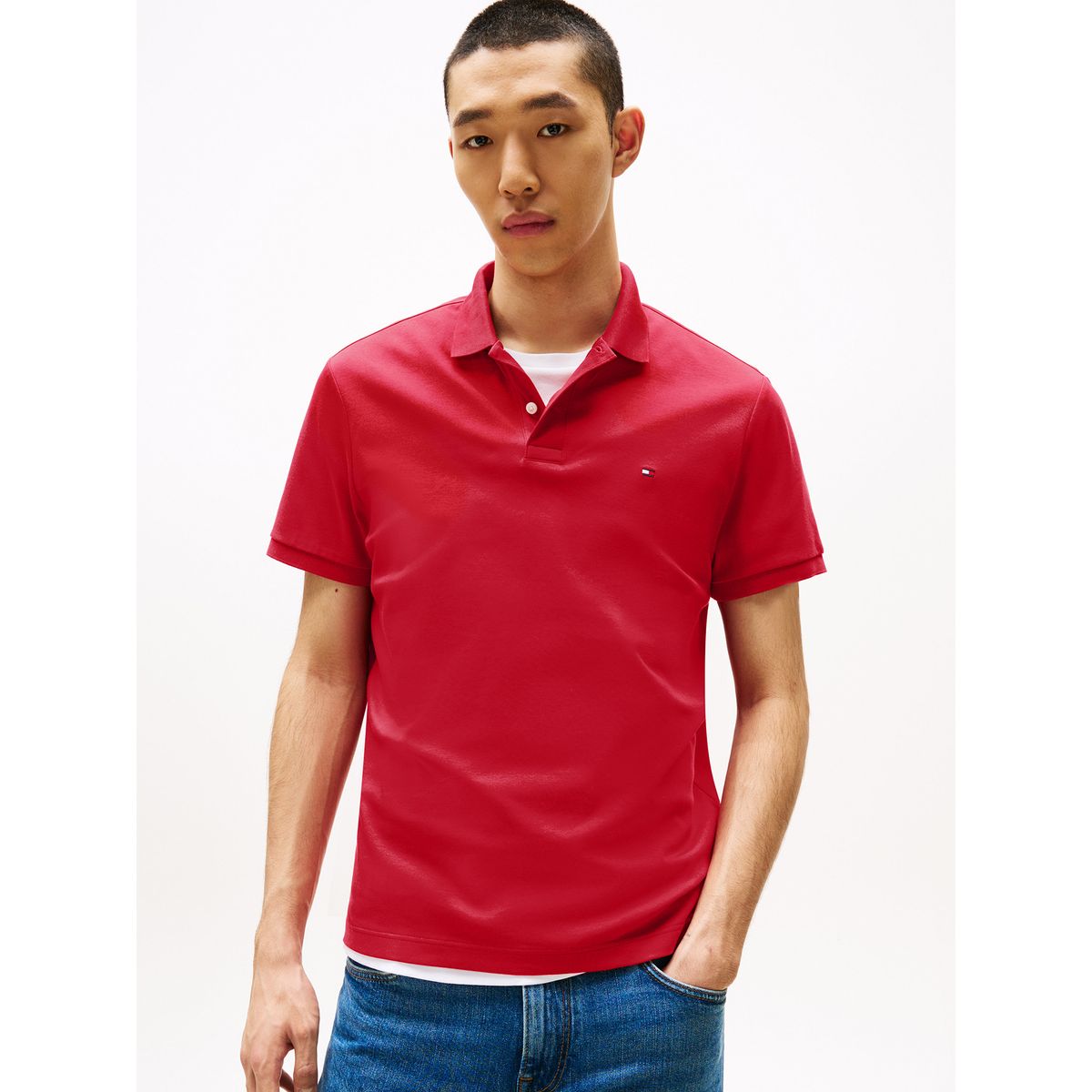 TOMMY HILFIGER - Polo Liquid Cotton Regular Fit Rojo Tommy Hilfiger