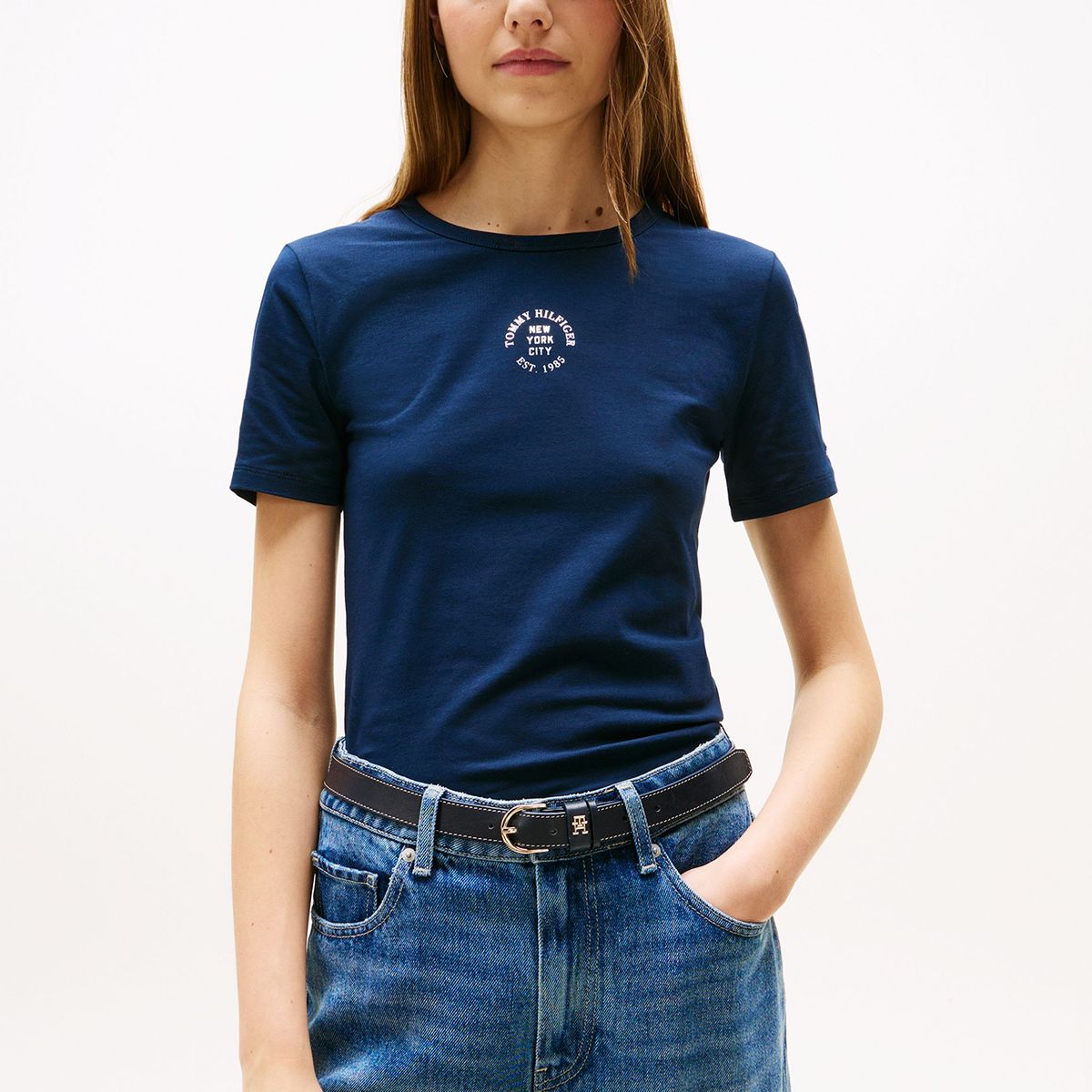 TOMMY HILFIGER - Polera Slim Con Logo Estampado Azul Tommy Hilfiger