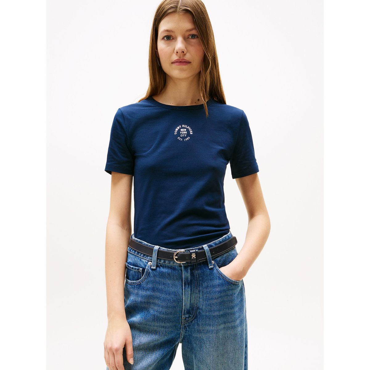 TOMMY HILFIGER - Polera Slim Con Logo Estampado Azul Tommy Hilfiger