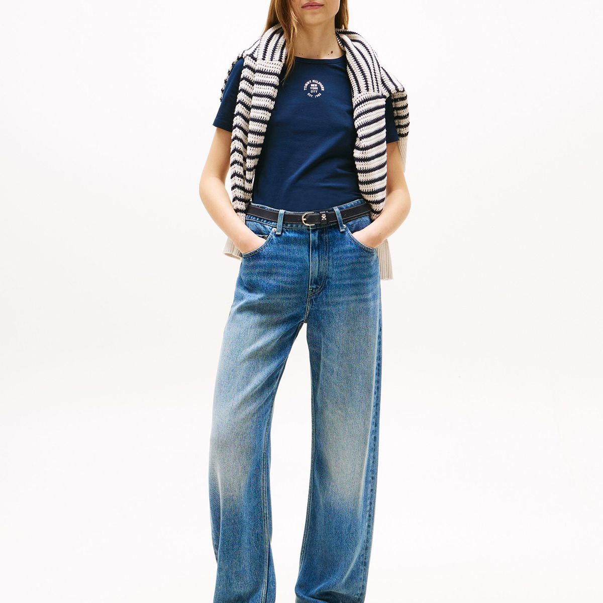 TOMMY HILFIGER - Polera Slim Con Logo Estampado Azul Tommy Hilfiger