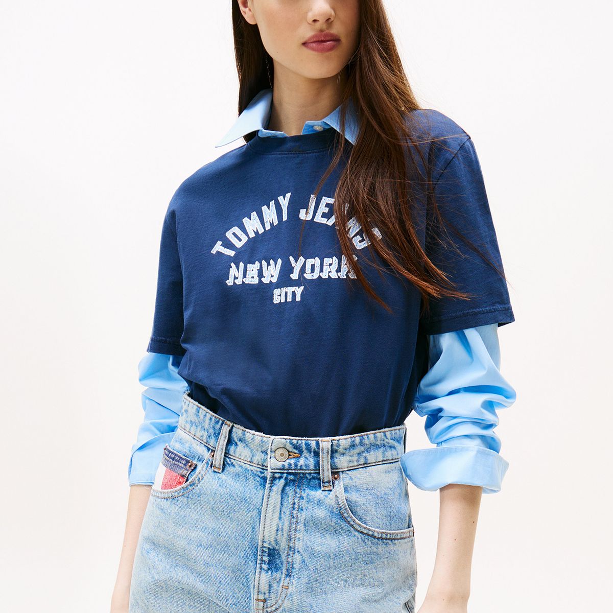 TOMMY HILFIGER - Polera Varsity Relaxed Fit Azul Tommy Jeans