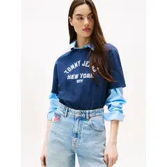 TOMMY HILFIGER - Polera Varsity Relaxed Fit Azul Tommy Jeans