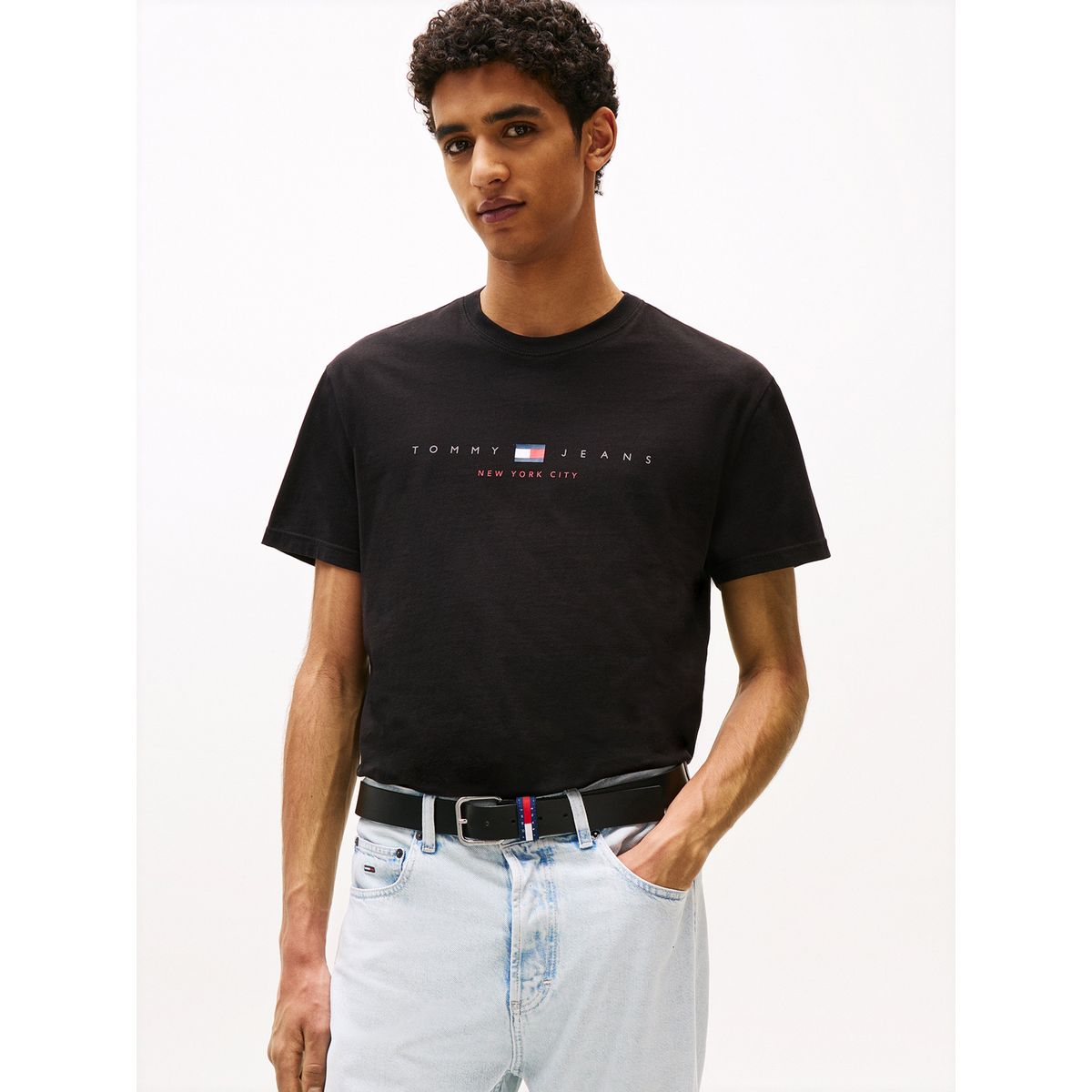 TOMMY HILFIGER - Polera Flag Linear Logo Negro Tommy Jeans
