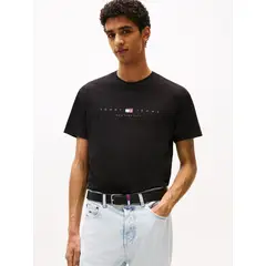 TOMMY HILFIGER - Polera Flag Linear Logo Negro Tommy Jeans