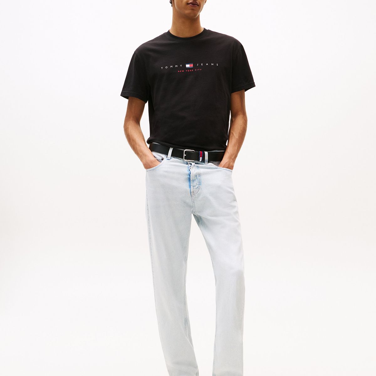 TOMMY HILFIGER - Polera Flag Linear Logo Negro Tommy Jeans