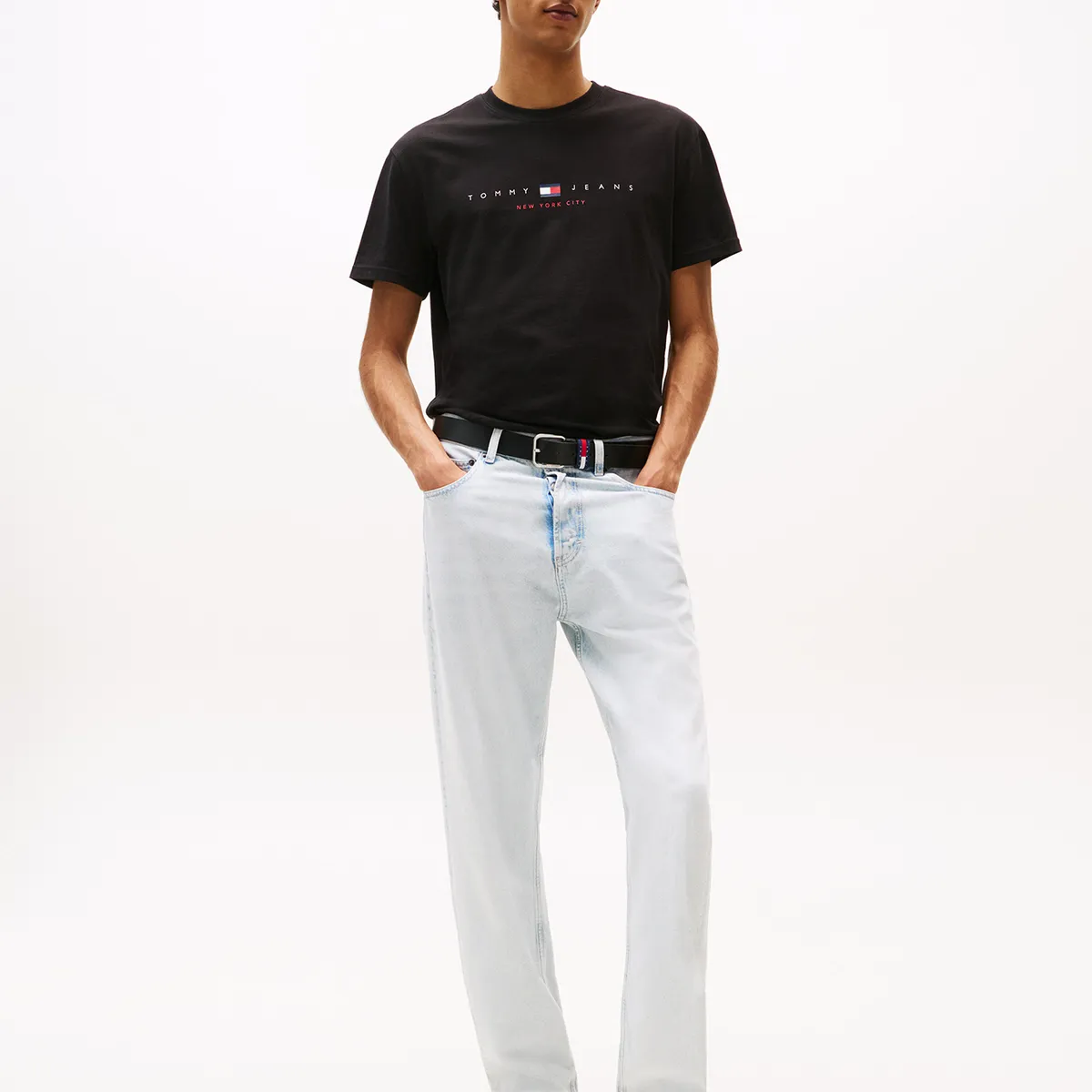 TOMMY HILFIGER - Polera Flag Linear Logo Negro Tommy Jeans