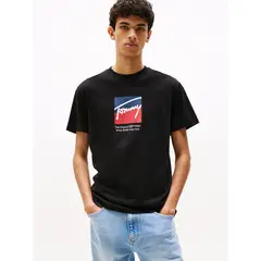 TOMMY HILFIGER - Polera Con Logo Distintivo Negro Tommy Jeans