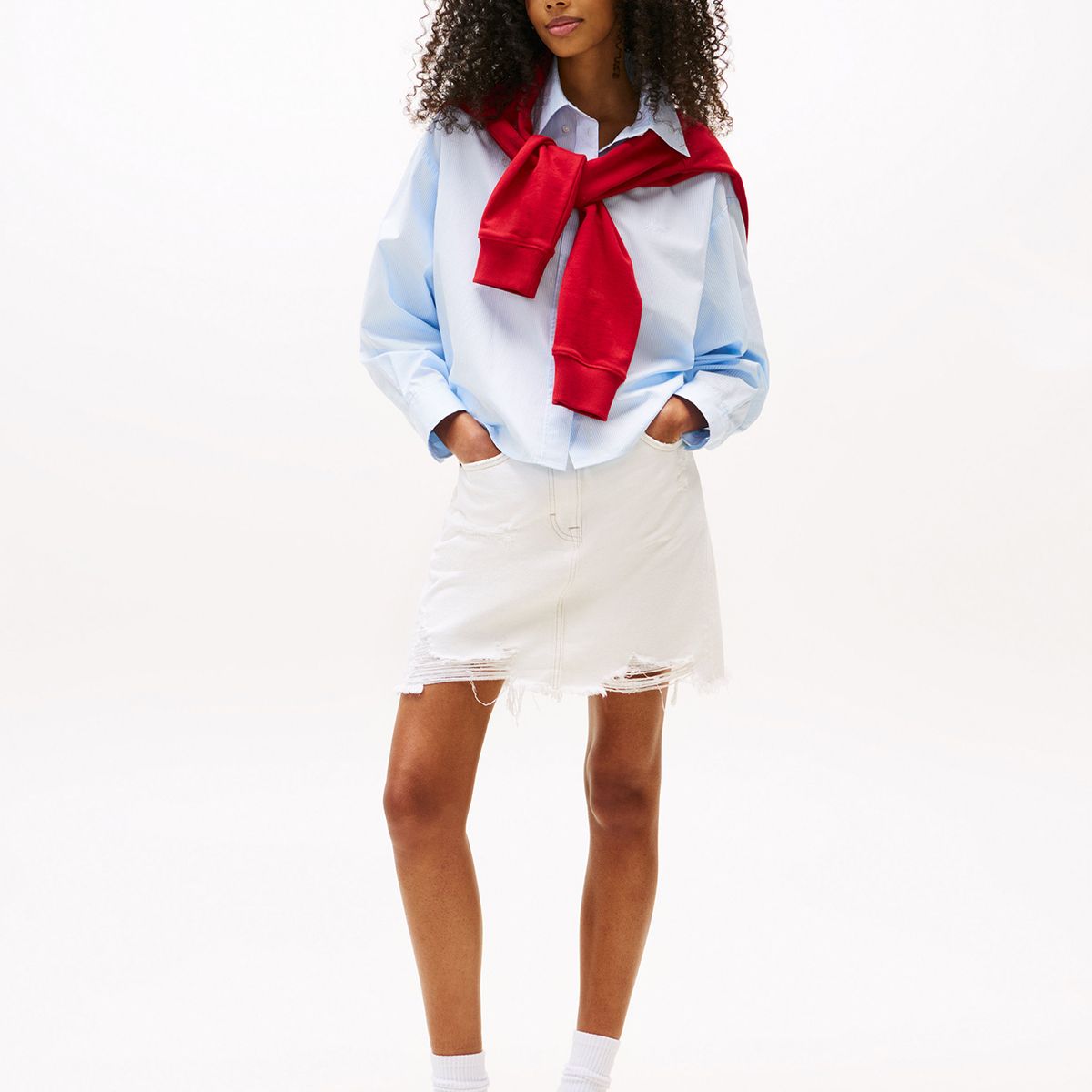 TOMMY HILFIGER - Falda Denim Mom Fit Blanco Tommy Jeans