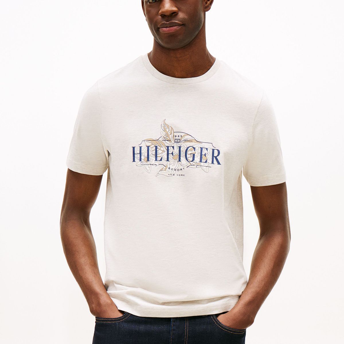 TOMMY HILFIGER - Polera Logo Tropical Floral Beige Tommy Hilfiger
