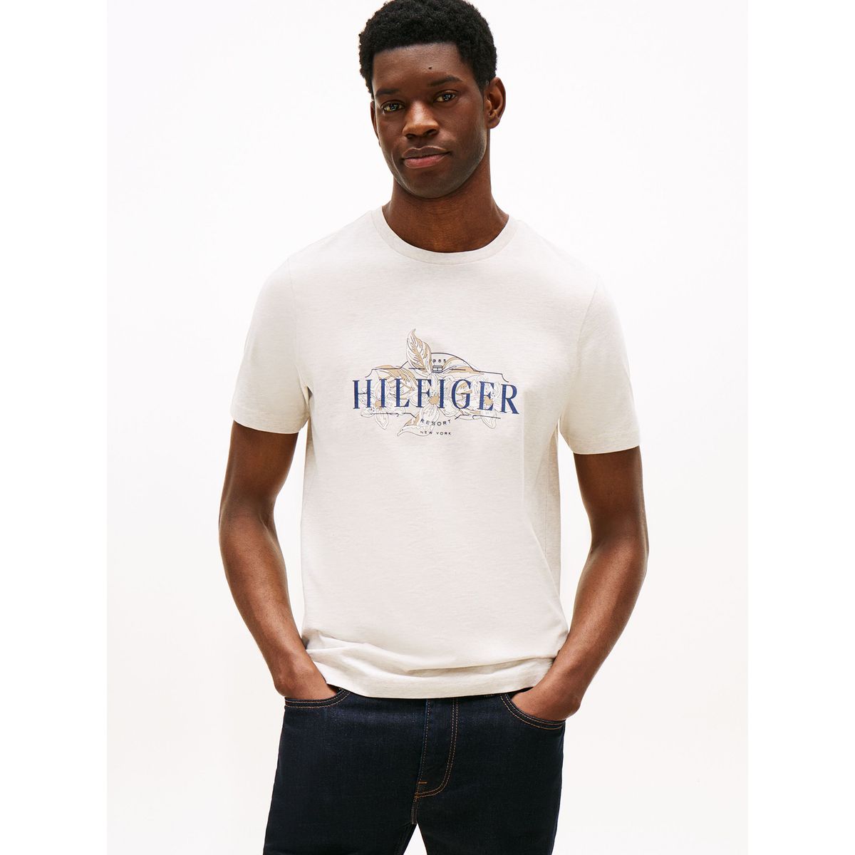 TOMMY HILFIGER - Polera Logo Tropical Floral Beige Tommy Hilfiger