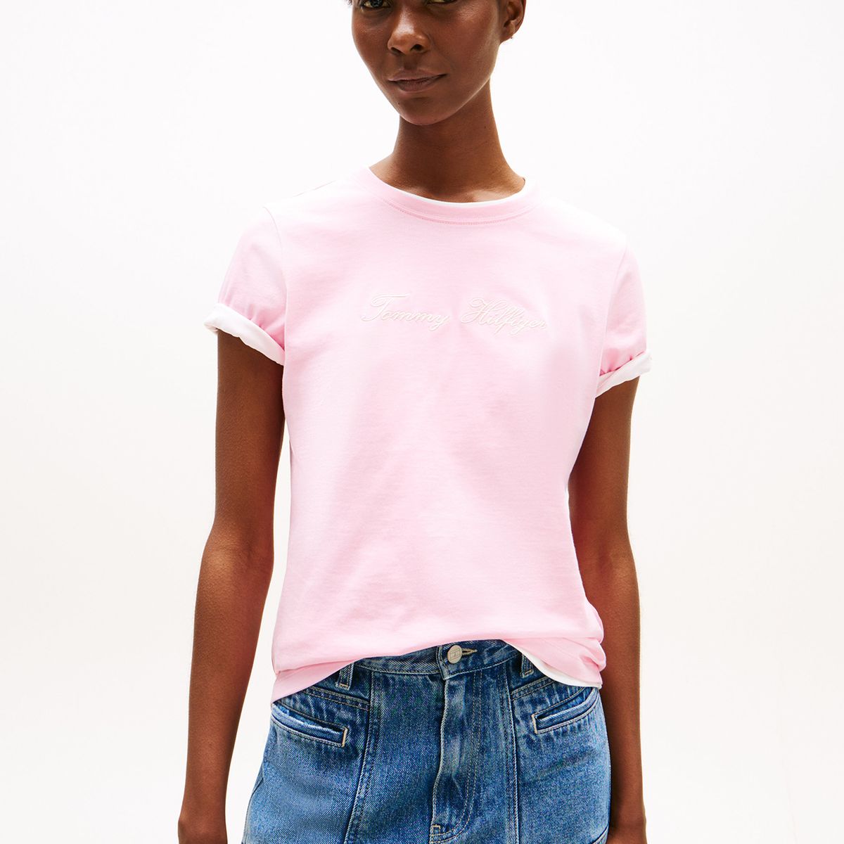 TOMMY HILFIGER - Polera Con Logo Bordado Rosado Tommy Hilfiger