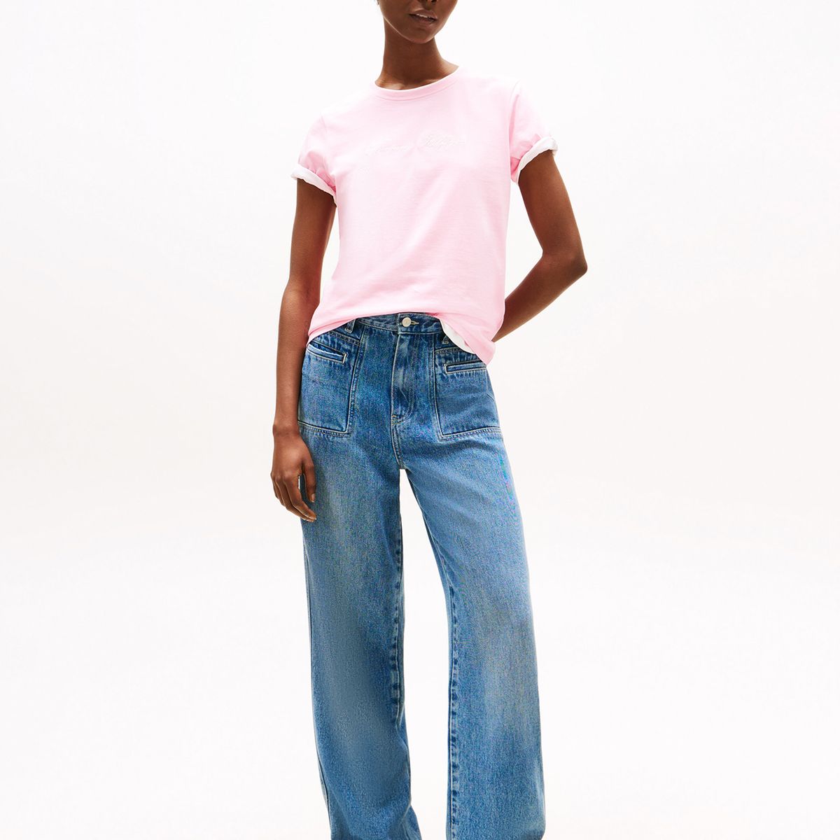 TOMMY HILFIGER - Polera Con Logo Bordado Rosado Tommy Hilfiger