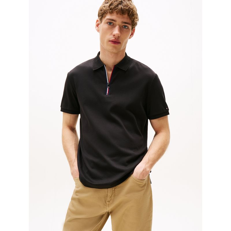 TOMMY HILFIGER - Polo Interlock Con Cierre Negro Tommy Hilfiger