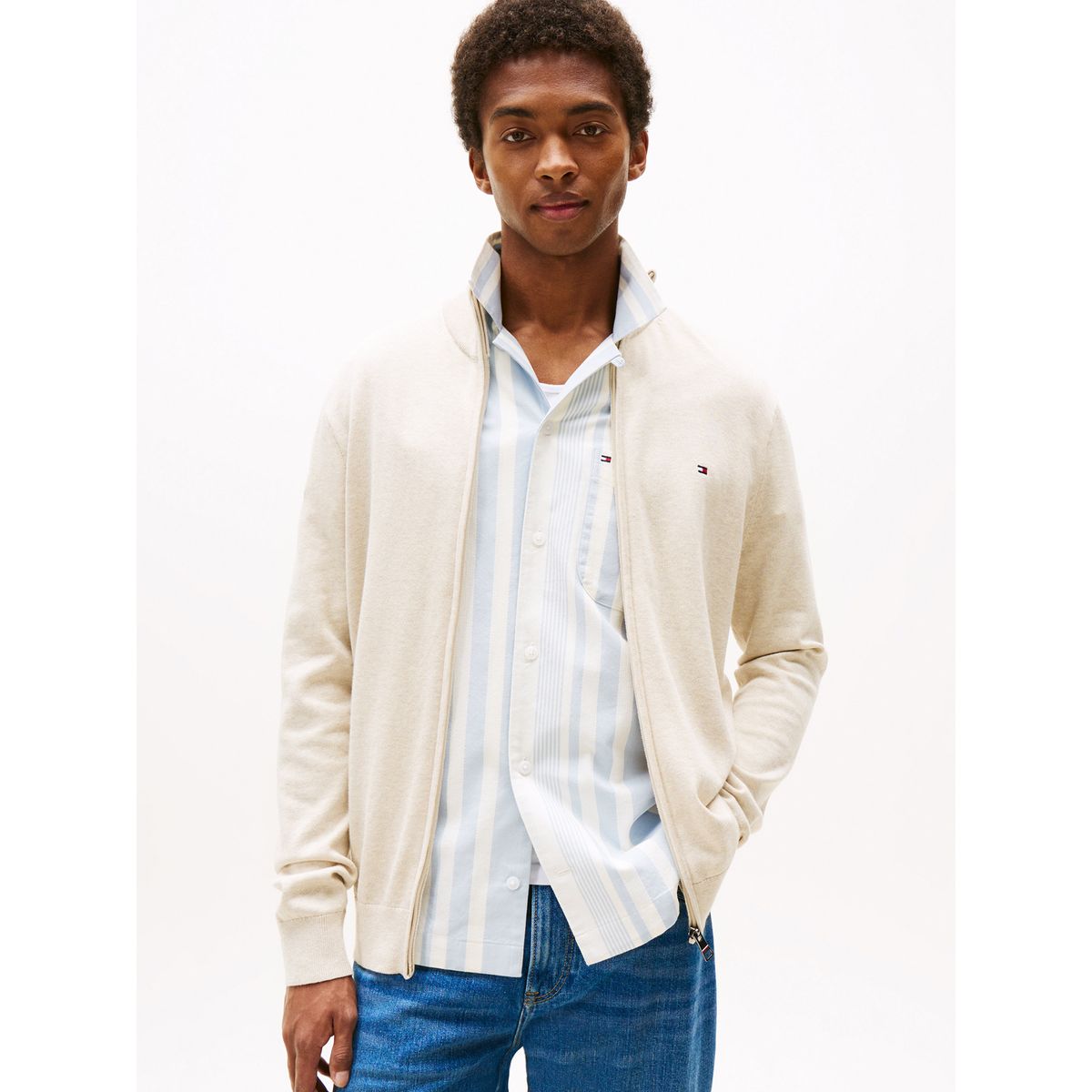 TOMMY HILFIGER - Sweater Essential Cotton Con Cierre Beige Tommy Hilfiger