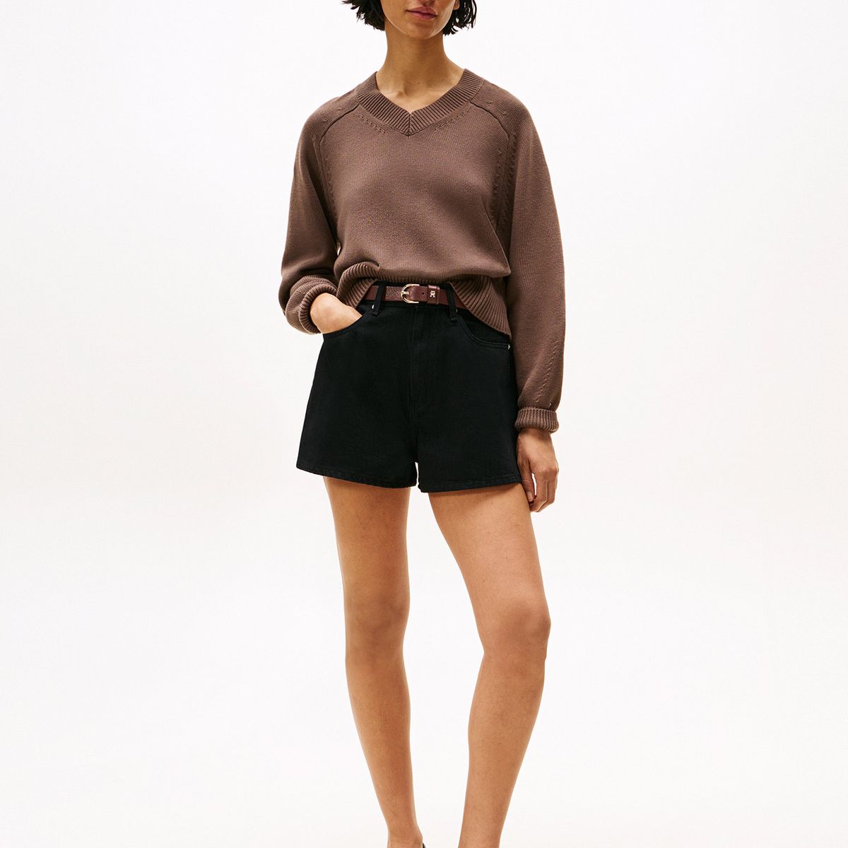 TOMMY HILFIGER - Short Denim Flare Con Logo Negro Tommy Hilfiger