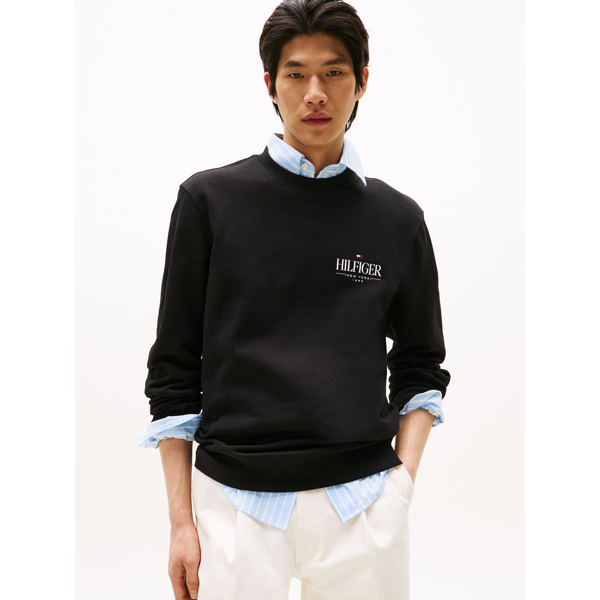 TOMMY HILFIGER - Polerón Stacked Con Logo Negro Tommy Hilfiger