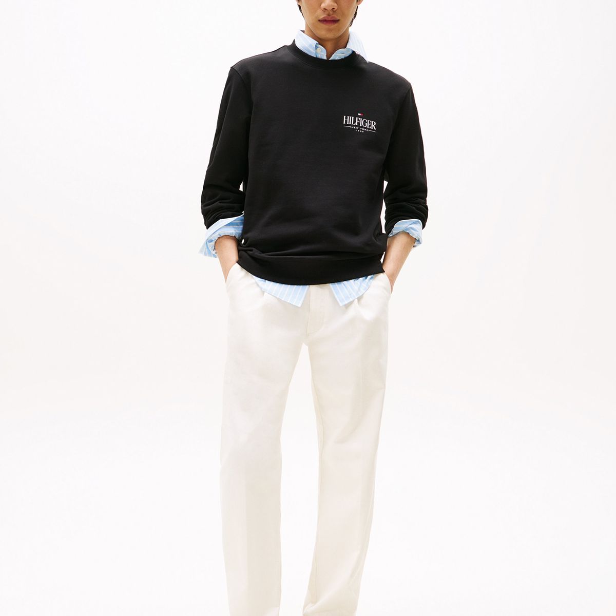 TOMMY HILFIGER - Polerón Stacked Con Logo Negro Tommy Hilfiger