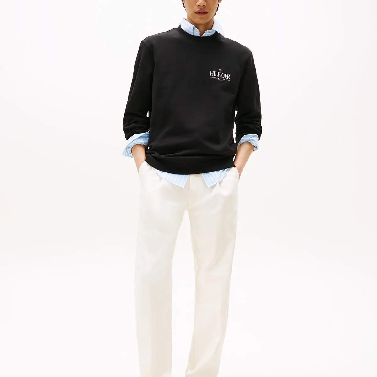 TOMMY HILFIGER - Polerón Stacked Con Logo Negro Tommy Hilfiger