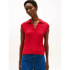 TOMMY HILFIGER - Sweater Trenzado Sin Mangas Rojo