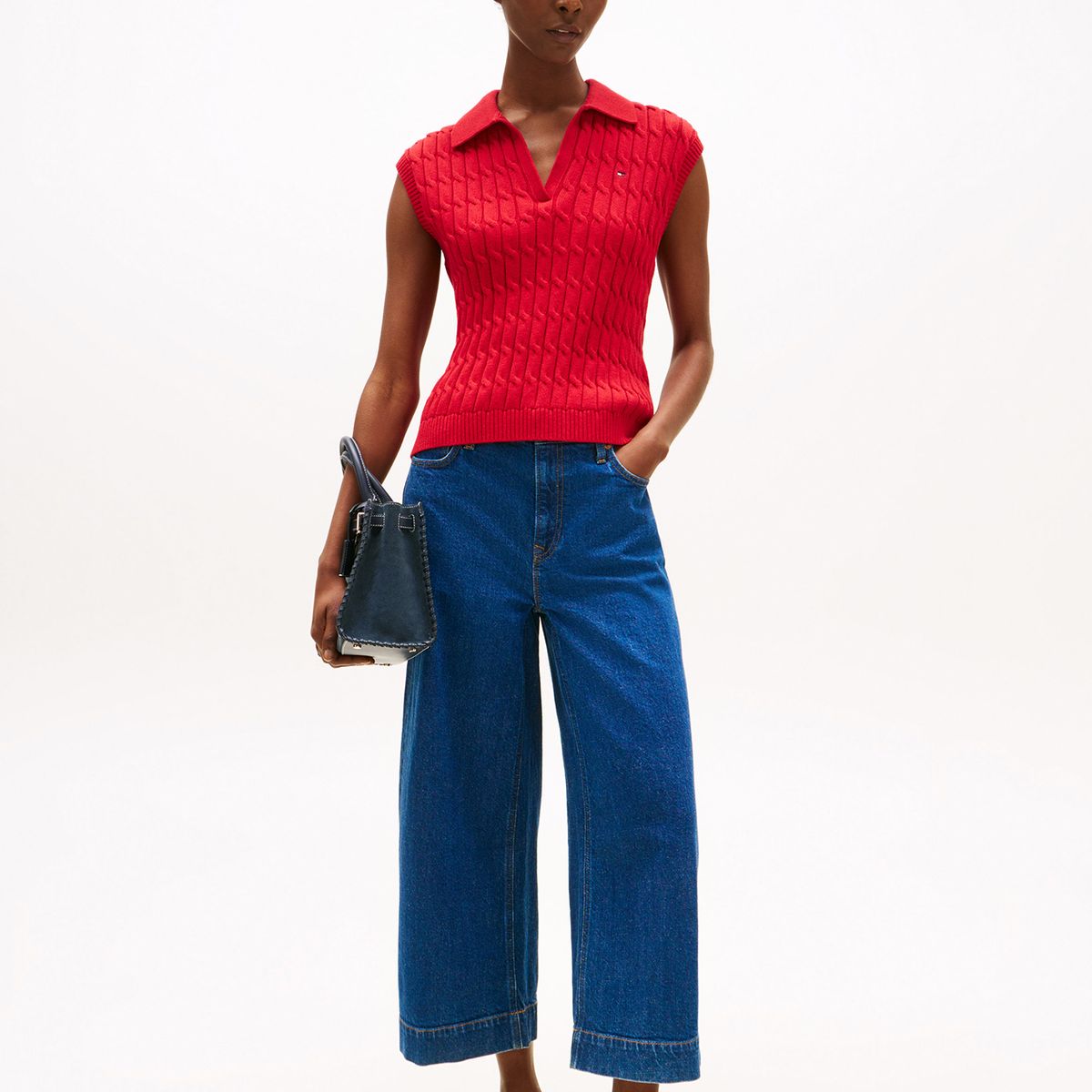 TOMMY HILFIGER - Sweater Trenzado Sin Mangas Rojo Tommy Hilfiger