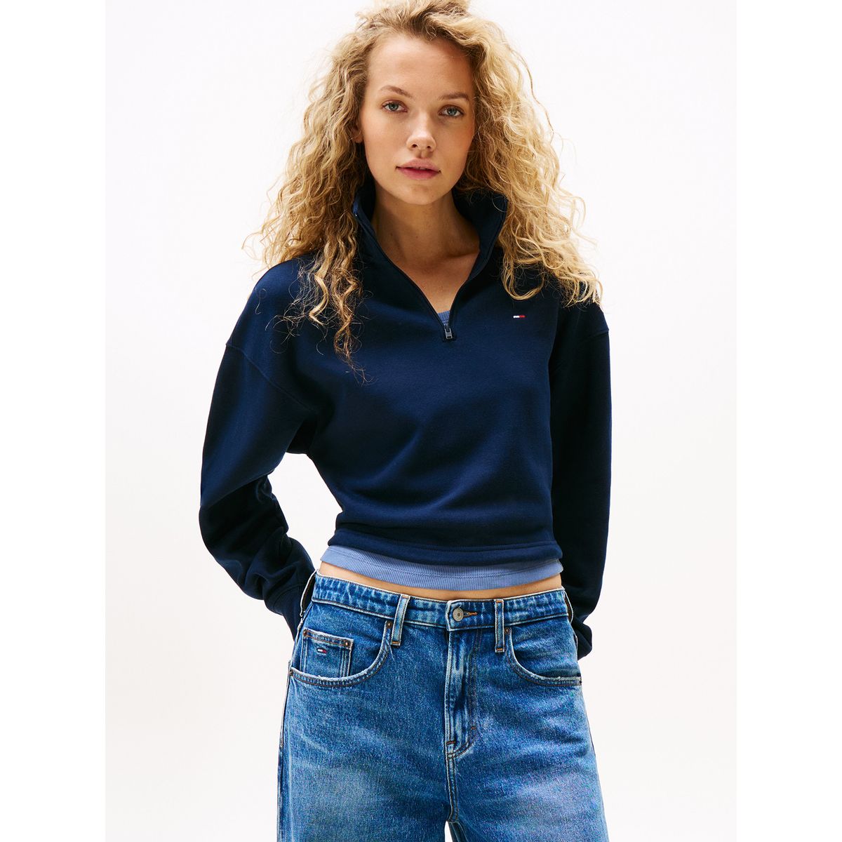 TOMMY HILFIGER - Polerón Relaxed Cropped Con Cremallera Azul Tommy Jeans