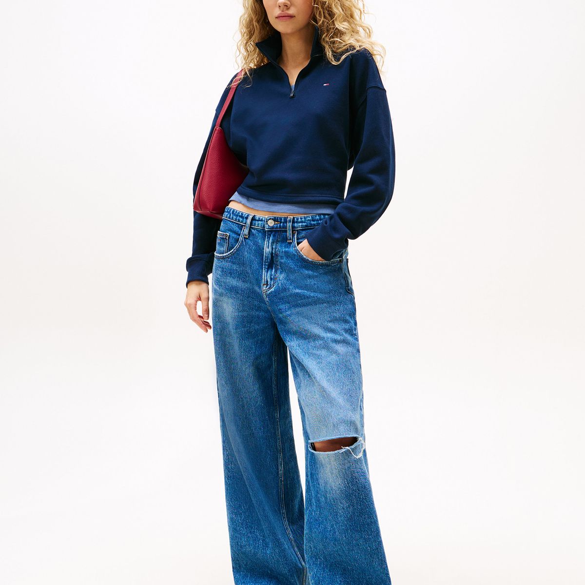 TOMMY HILFIGER - Polerón Relaxed Cropped Con Cremallera Azul Tommy Jeans