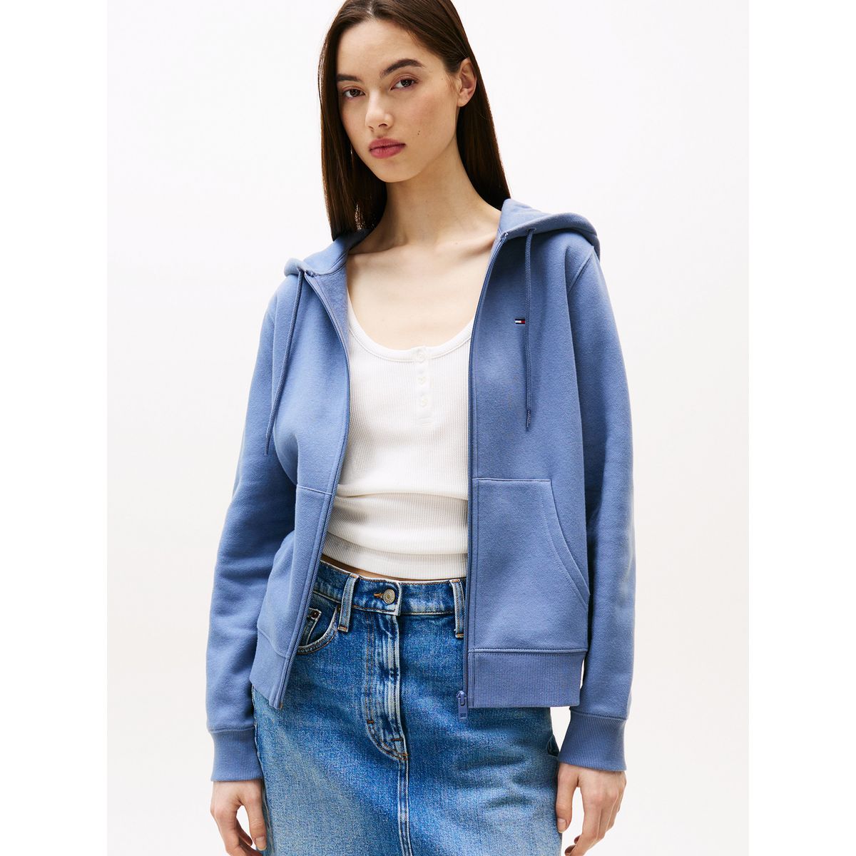 TOMMY HILFIGER - Polerón Hoodie Regular Fit Con Logo Celeste Tommy Jeans