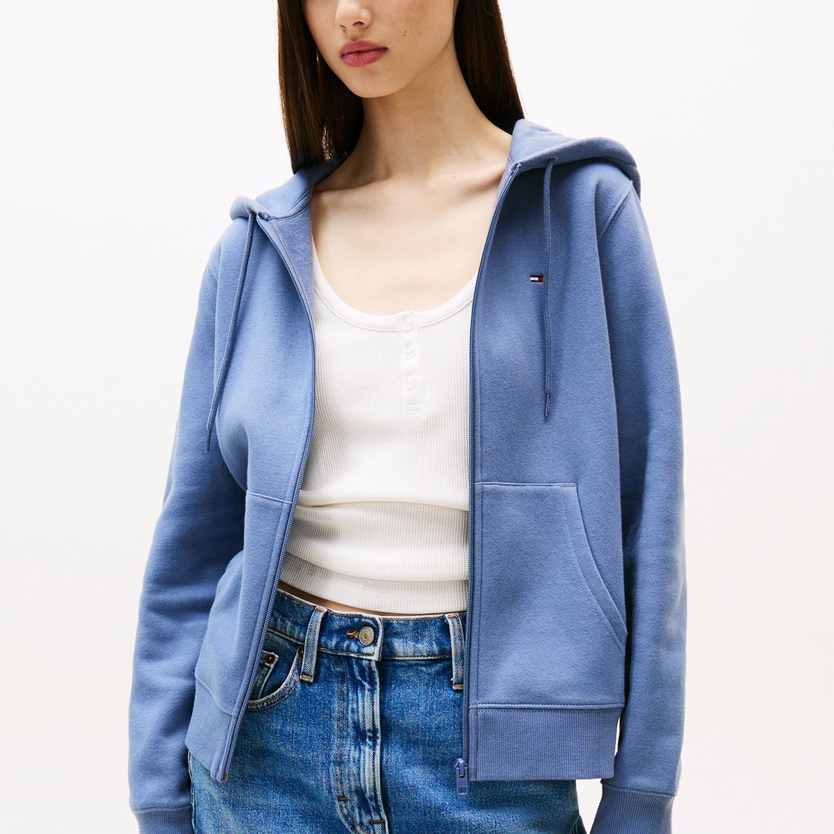 TOMMY HILFIGER - Polerón Hoodie Regular Fit Con Logo Celeste Tommy Jeans