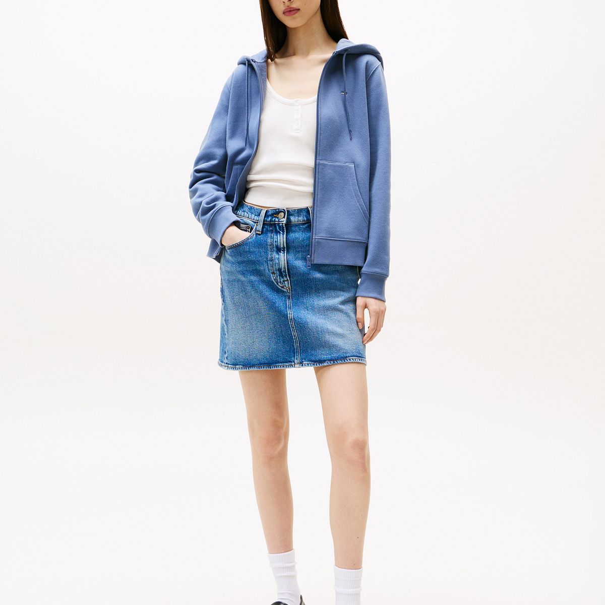 TOMMY HILFIGER - Polerón Hoodie Regular Fit Con Logo Celeste Tommy Jeans