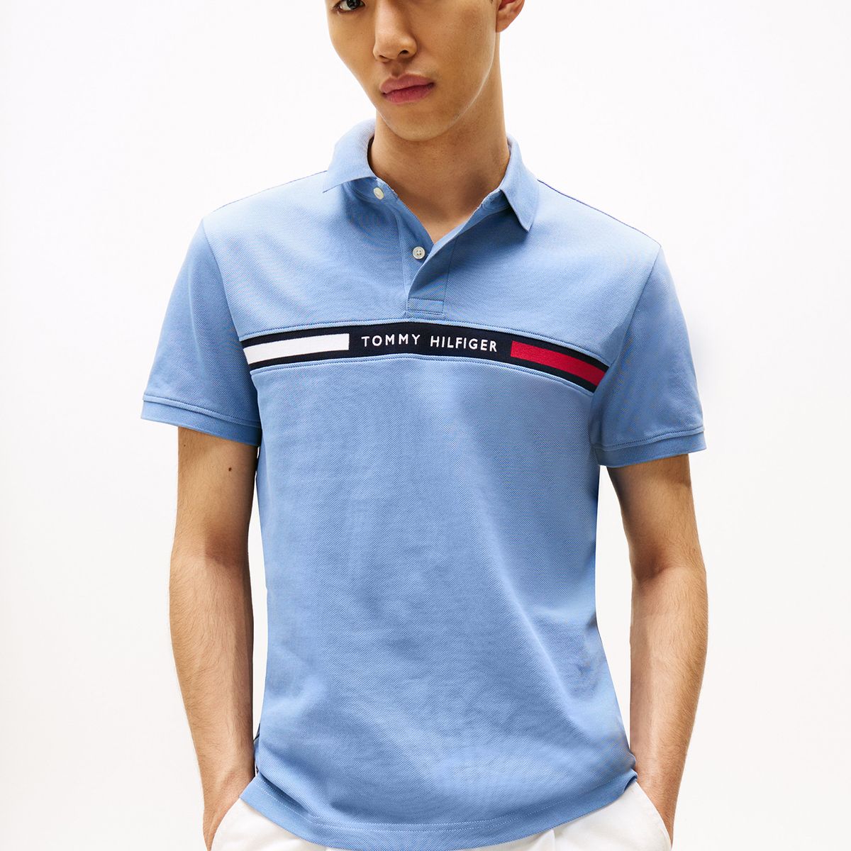 TOMMY HILFIGER - Polo Chest Insert Logo Celeste Tommy Hilfiger