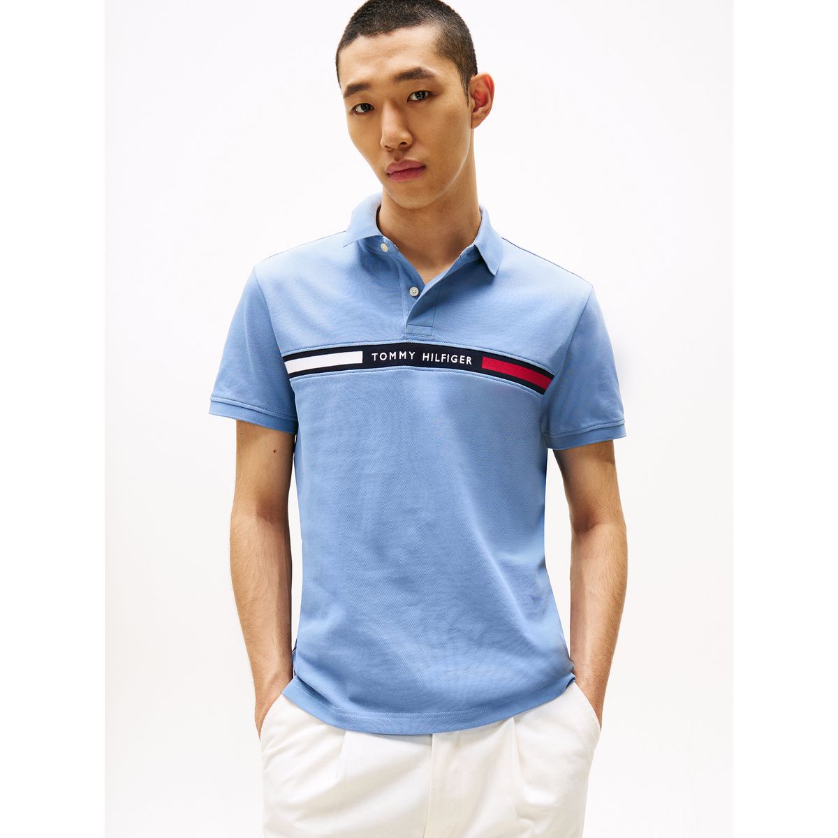 TOMMY HILFIGER - Polo Chest Insert Logo Celeste Tommy Hilfiger