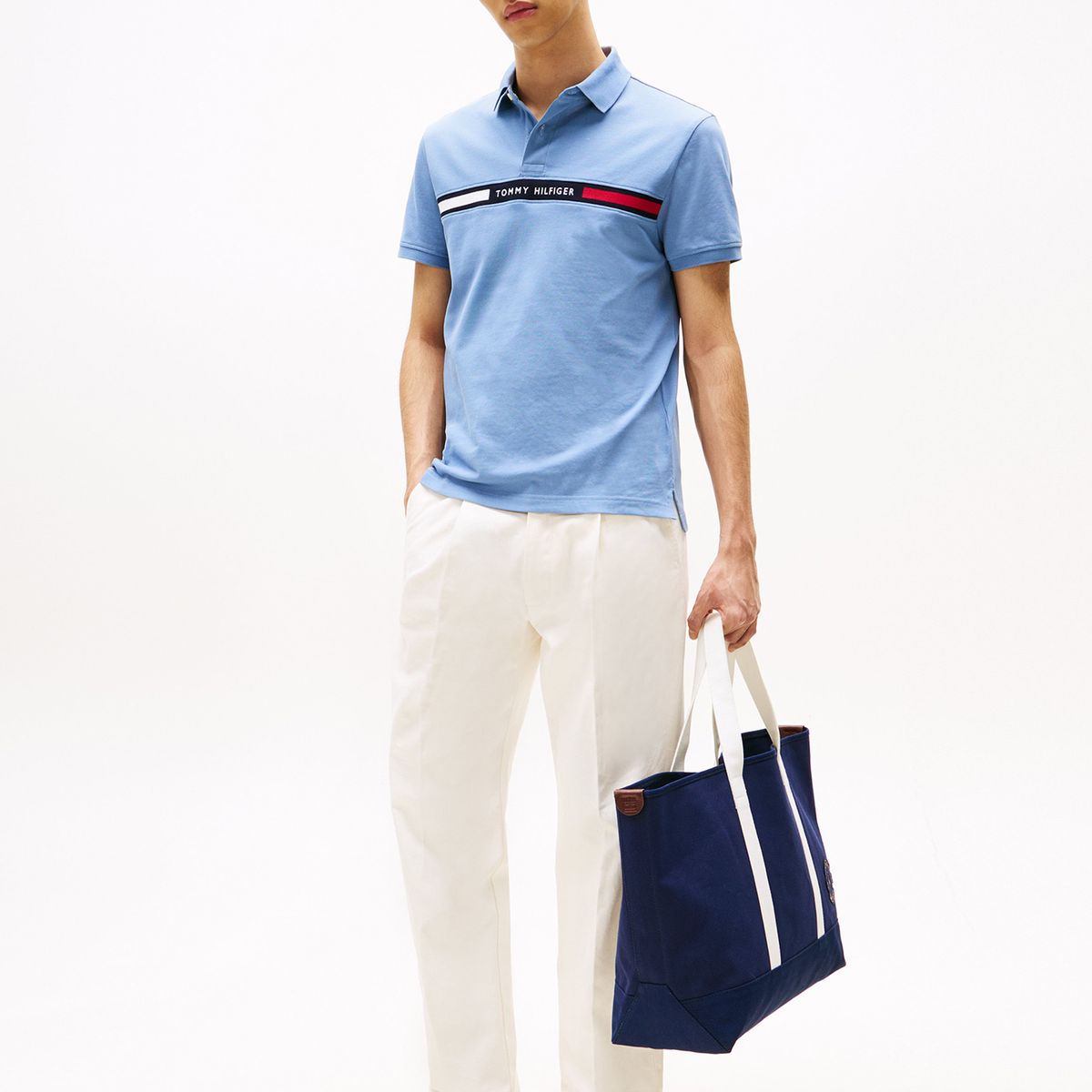 TOMMY HILFIGER - Polo Chest Insert Logo Celeste Tommy Hilfiger