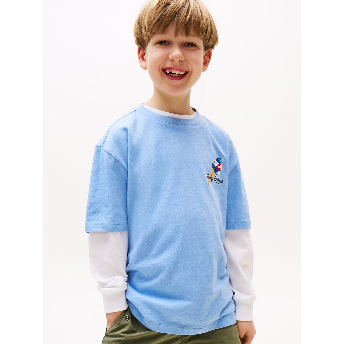 TOMMY HILFIGER - Polera Photo Print Logo Celeste Tommy Hilfiger