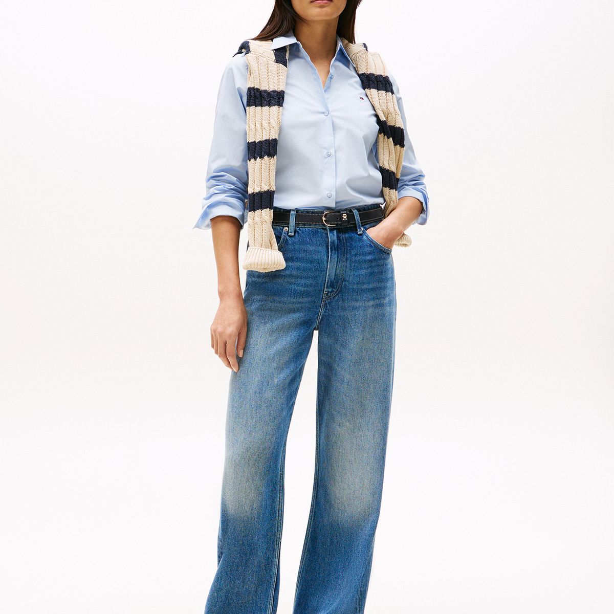 TOMMY HILFIGER - Camisa A Rayas De Corte Regular Celeste Tommy Hilfiger