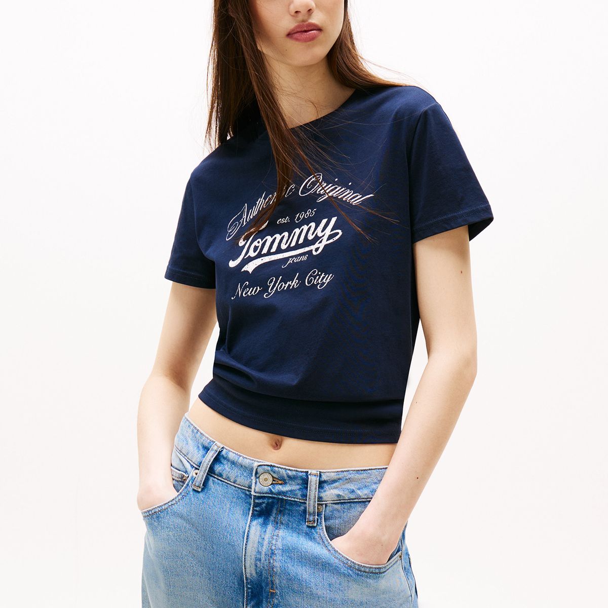 TOMMY HILFIGER - Polera Essential De Corte Regular Azul Tommy Jeans