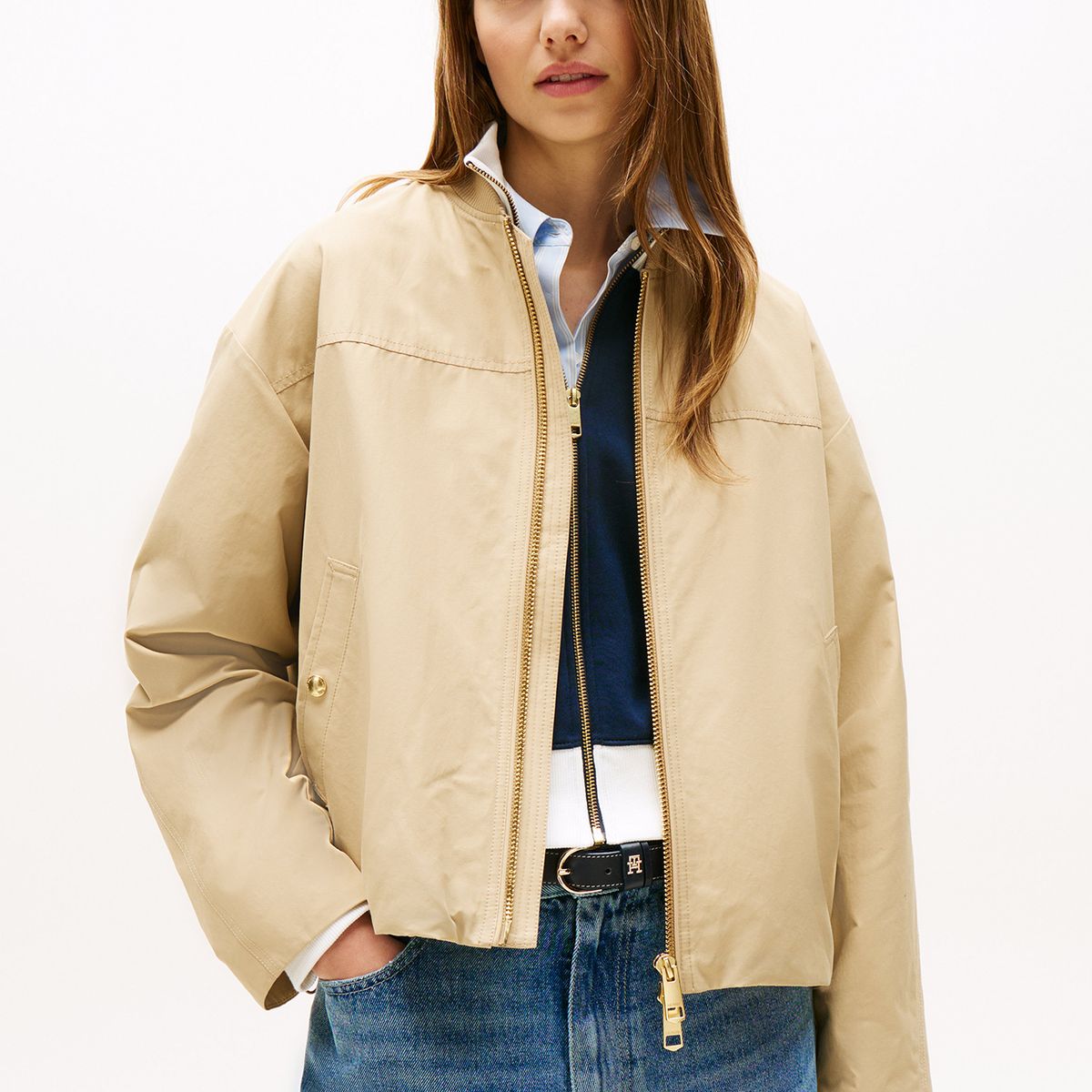 TOMMY HILFIGER - Chaqueta Bomber Solid Con Logo Beige Tommy Hilfiger