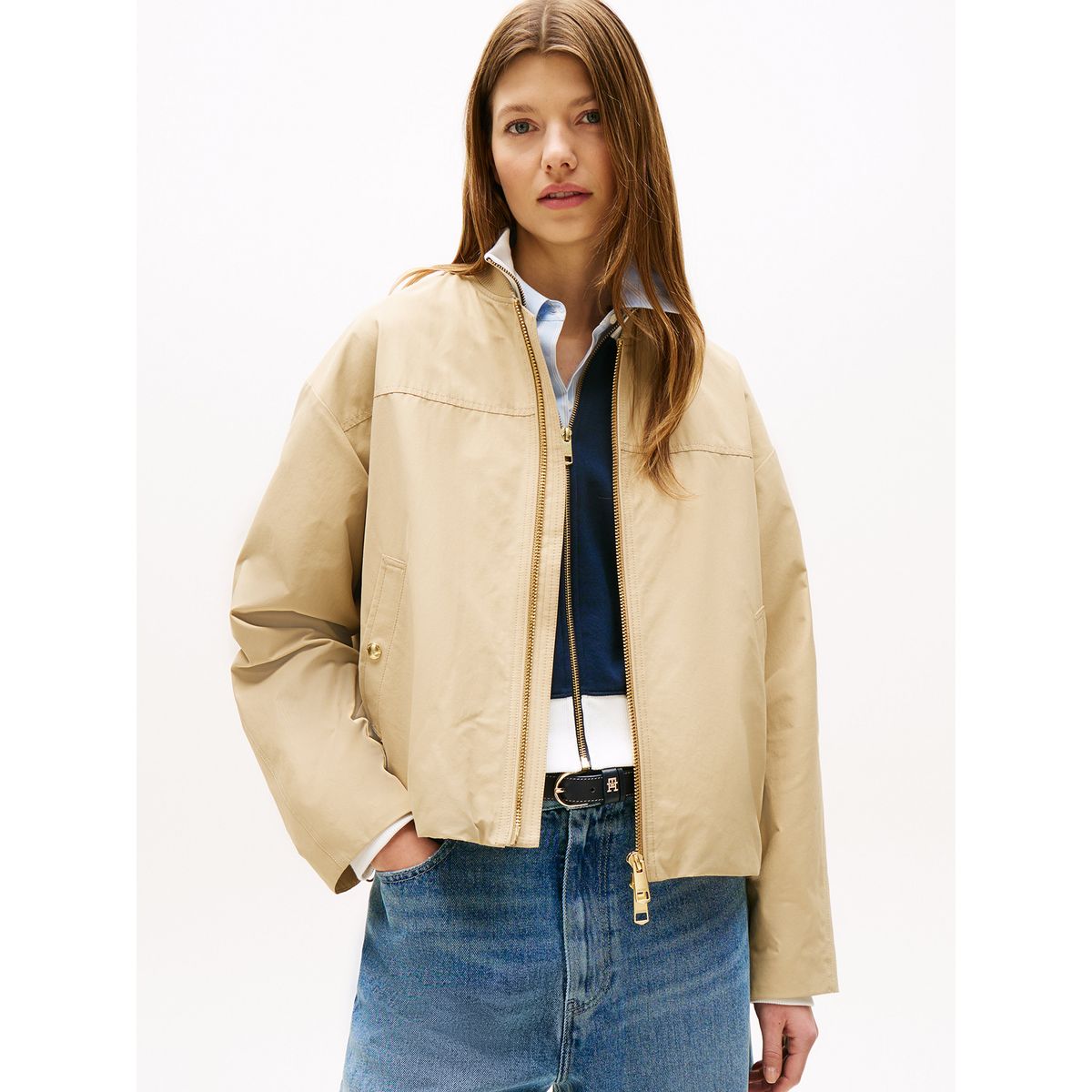TOMMY HILFIGER - Chaqueta Bomber Solid Con Logo Beige Tommy Hilfiger