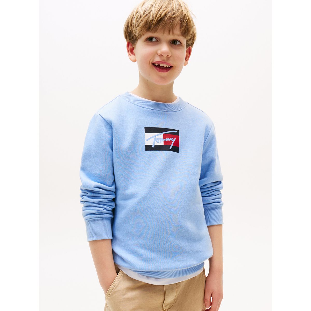 TOMMY HILFIGER - Polerón De Niño Con Logo Signature Celeste Tommy Hilfiger